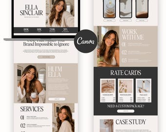 Modelo de site Canva para portfólio de conteúdo gerado pelo usuário (UGC), kit de mídia para criadores de conteúdo, portfólio de influenciadores, modelo Canva editável, site para criadores de UGC