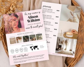 Plantilla de kit de prensa para influencers en Canva, plantilla de portafolio UGC, kit de prensa de dos páginas, presentación para creadores de contenido, kit de colaboración con marcas editable