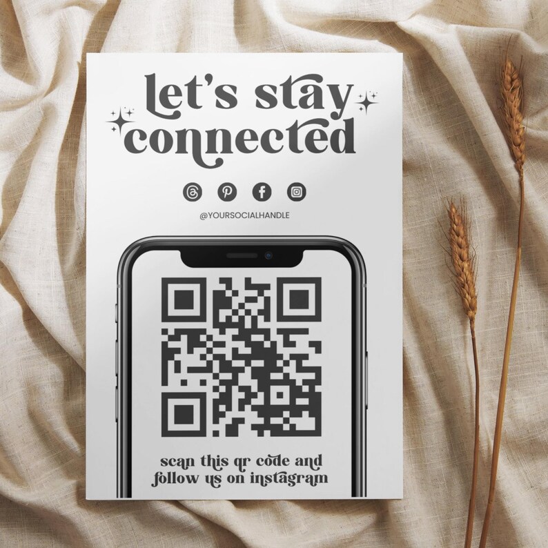 Retro Social Media Sign Canva Template QR Code | Follow Us on Social ...