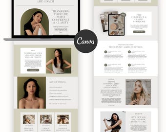 Life Coach Canva Website Template Bundle, Wellness Coach Website, Editable Canva Sales Page, Feminine Business Website Kit