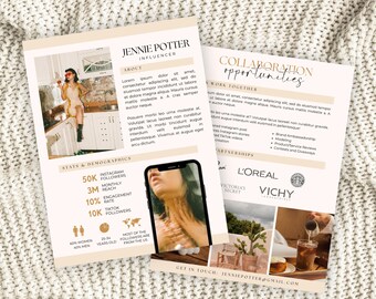 Plantilla de kit de prensa para influencers en Canva, plantilla de portafolio UGC, kit de prensa de dos páginas, presentación para creadores de contenido, kit de colaboración con marcas editable