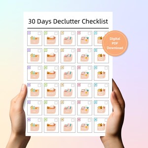 30 Days Declutter Checklist Digital Download Instant Printable Home Organization Planner; Cleaning, Minimalist Living, Decluttering Schedule
