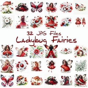 Pacchetto Clipart di Fata Coccinella - JPG - Fata Pixie - Ballerina Coccinella - LadybugFairy-1