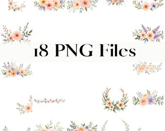 Peach Lavender Watercolor Floral Clipart Set (PNG Files) | #20