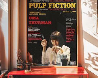 Pulp Fiction Poster – Vintage Movie Print, Tarantino Wall Art, Retro 90s Film Decor, Cult Classic Cinema Poster, Gift for Movie Lovers
