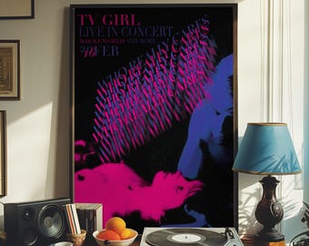 TV Girl Poster – Retro Indie Wall Art Print, Pink & Blue Aesthetic Music Decor, Dreamy Teen Bedroom Poster, Vaporwave Room Style