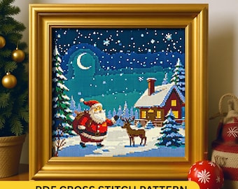 Santa Claus and Reindeer Cross Stitch Pattern PDF | Christmas Reindeer Embroidery Design | Holiday Needlework | Instant Download