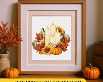 Autumn Candles & Pumpkins Cross Stitch Pattern PDF | Cozy Fall for DIY Decor | Thanksgiving Gift | Pattern Keeper Compatible