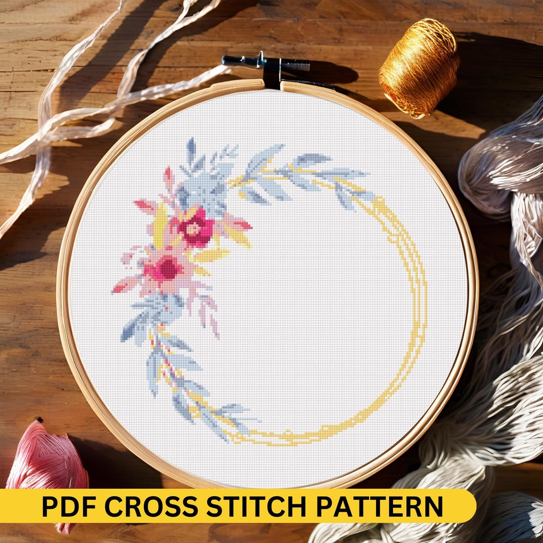 Blue Floral Border Cross Stitch Pattern PDF - Instant Download - Cross ...