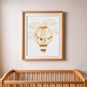 Nursery room Hot Air Balloon Cross Stitch Pattern | Vintage Aesthetic Embroidery | PDF Instant Download | Cloud and Sky Decor Newborn Room
