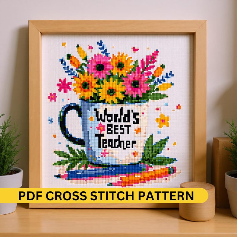 World's Best Teacher Cross Stitch Pattern PDF | Teacher Appreciation ...