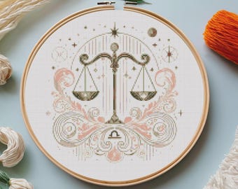 Libra Cross Stitch Pattern | Zodiac signs Printable PDF | Easy Stitching Guide | DIY Craft, Unique Home Decor | Pattern Keeper Compatible