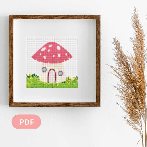 Magical Mushroom Cottage Cross Stitch PDF, Charming Fairy Tale Needlework Design, Creative Stitching Project, Perfect Gift for Stitcher