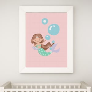 Cute Mermaid Cross Stitch Pattern | PDF Instant Download | Fantasy Embroidery | DIY Home Decor | Ocean Theme Needlework Craft | Nursery room