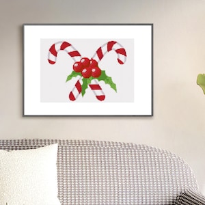 Christmas Candy Cane Cross Stitch Pattern - Modern Christmas Ornament, DIY Home Decor Craft, PDF File, Counted Stitch