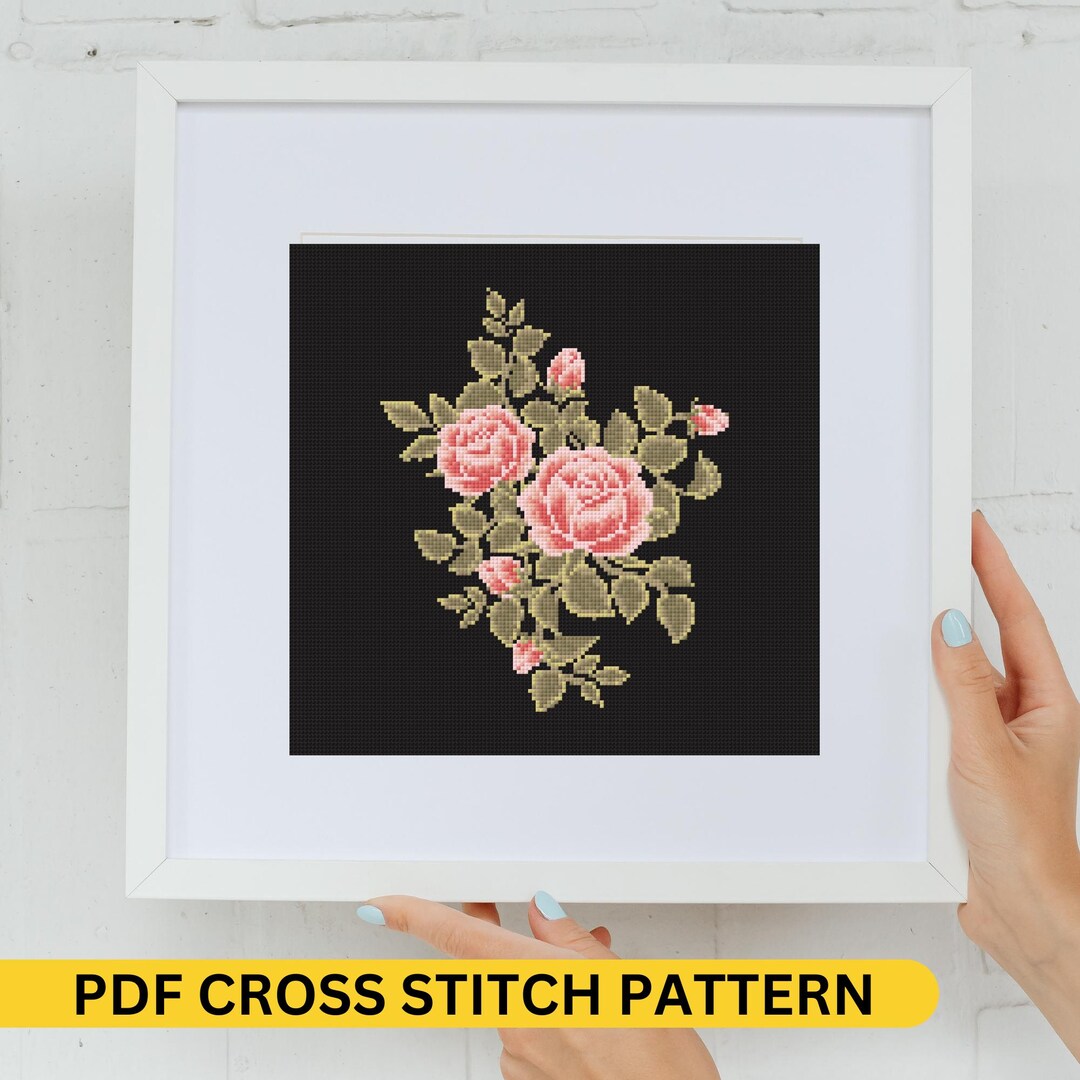 Pink Roses Cross Stitch Pattern | Vintage Floral Embroidery Design PDF ...