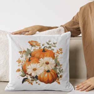 Thanksgiving Pumpkins & Flowers Cross Stitch | Autumn PDF Pattern | Easy Fall Embroidery | Instant Download | DIY Holiday Decor