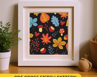 Autumn leaves Cross Stitch Patterns PDF in full colors, DIY Embroidery - Perfect Gift for Crafters, gift for her, Home decor autumn theme