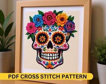 cross stitch pattern PDF Calavera dia de los muertos , skull cross stitch, halloween counted,day of the dead, sugar skull mexican stitch