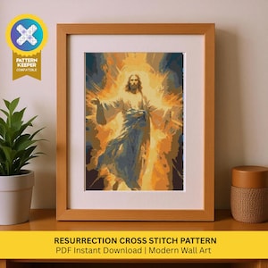 Patrón de punto de cruz de la Resurrección de Jesús / Patrón digital / Decoración de pared moderna. Gráfico religioso de Jesús / Compatible con Pattern Keeper.