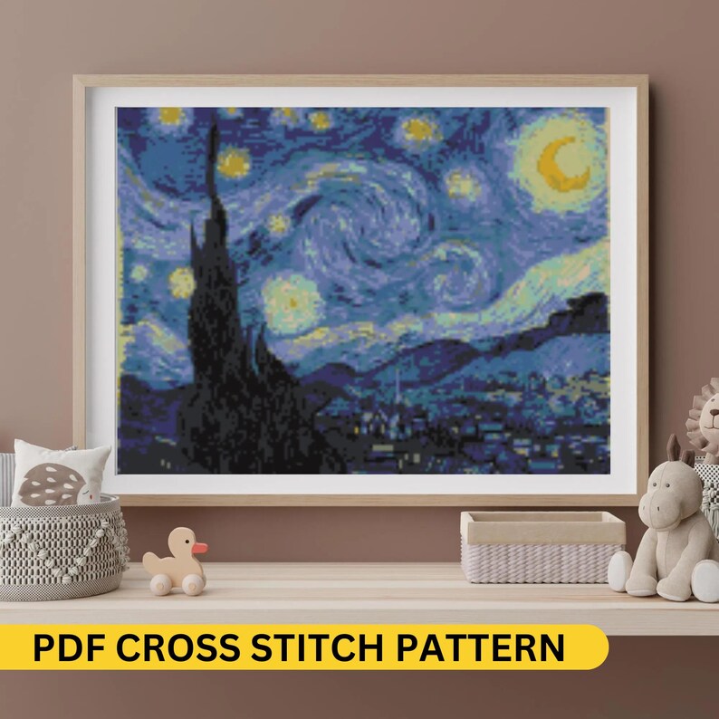 Starry Night Cross Stitch Pattern PDF | Classic Art Inspired Embroidery ...