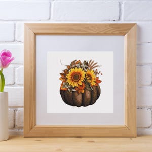 Calabazas y girasoles, Acción de Gracias, Otoño, Punto de cruz, Patrón de punto de cruz fácil (PDF)