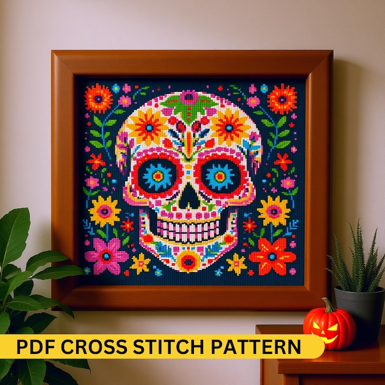 Sugar Skull Cross Stitch Pattern PDF - Day of the Dead Embroidery ...
