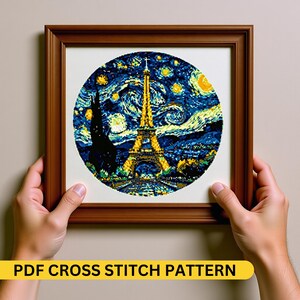 Eiffel Tower Cross Stitch Pattern inspired by Vincent Van Gogh inspired  Masterpiece embroidery pattern best for home art Gallery