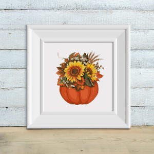 Calabazas y girasoles, Acción de Gracias, Otoño, Punto de cruz, Patrón de punto de cruz fácil (PDF)