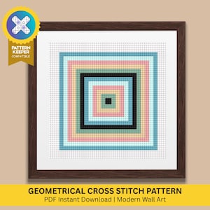 Modern Contemporary Cross stitch Pattern | Geometric Square abstract | Sequence pattern, Easy Ornament Pattern | Pattern Keeper Compatible