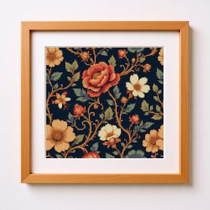 Victorian Botanical Floral Cross Stitch Pattern | Crimson Vine Design | Arts & Crafts Needlework PDF | Pattern Keeper Compatible