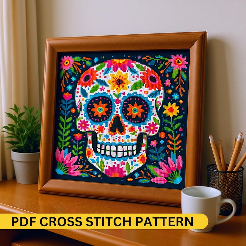 Calavera Dia De Los Muertos Cross Stitch Pattern PDF, Skull Cross ...