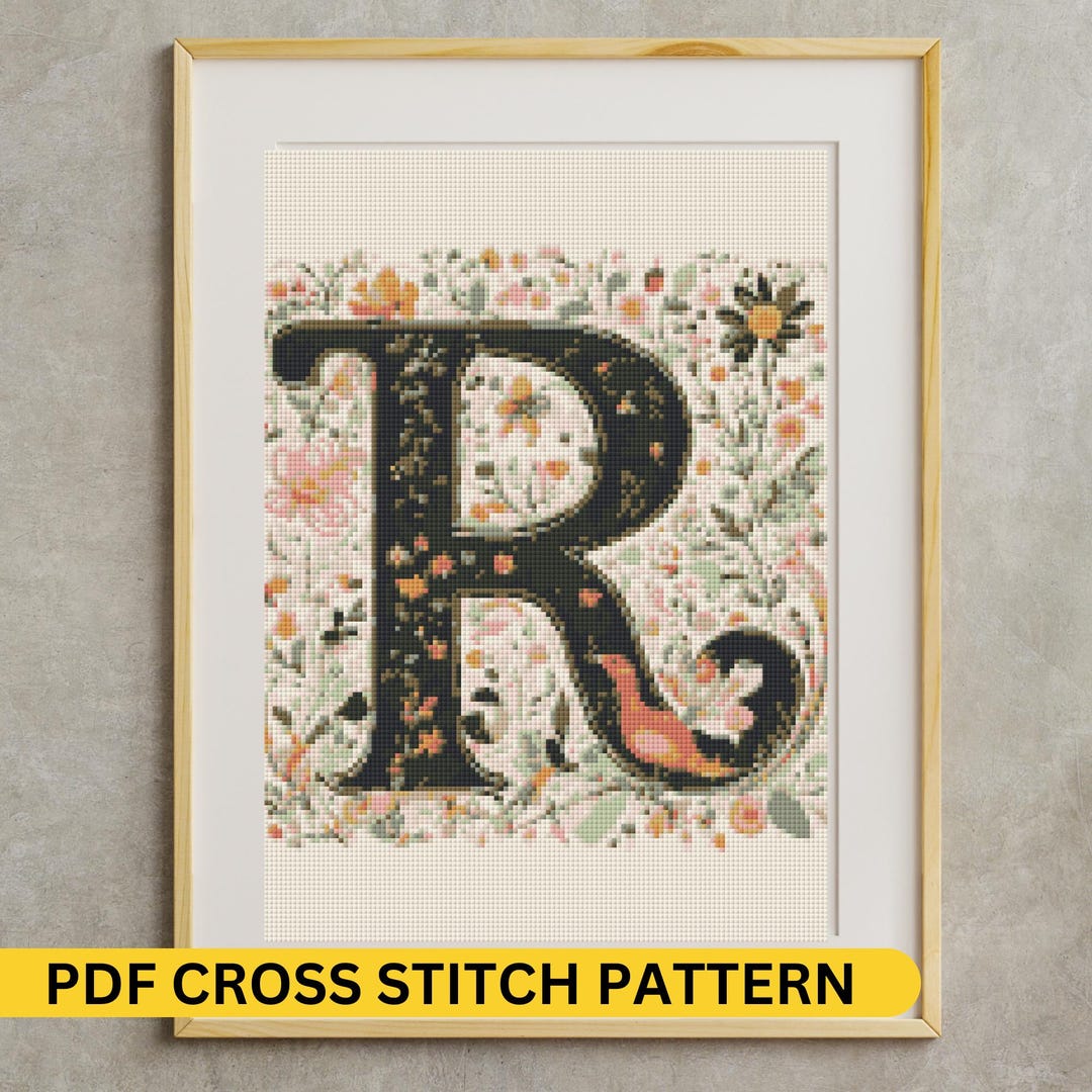 Floral Alphabet Cross Stitch Pattern | Whimsical Embroidery Letter R ...