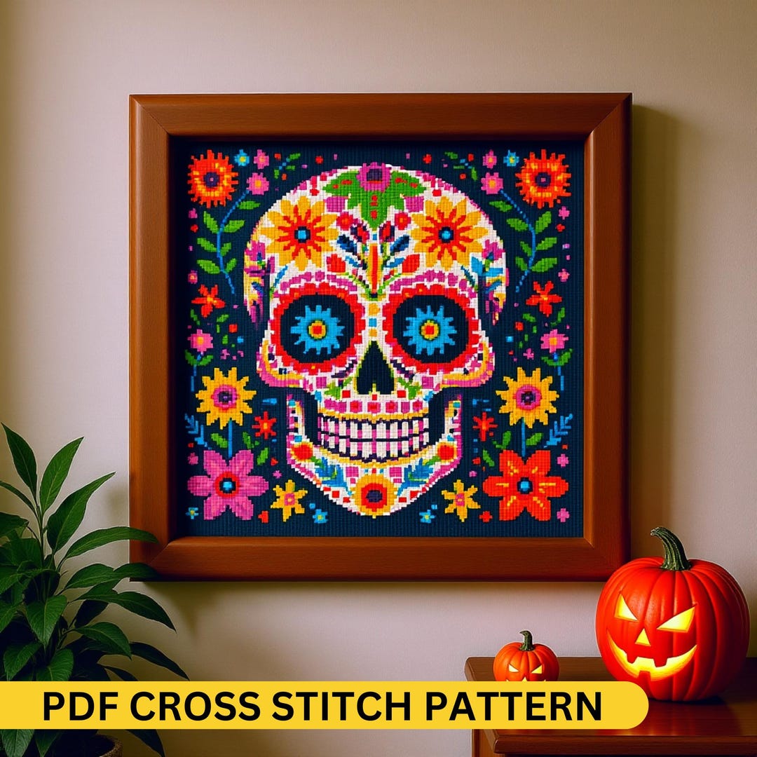 Sugar Skull Cross Stitch Pattern PDF - Day of the Dead Embroidery ...