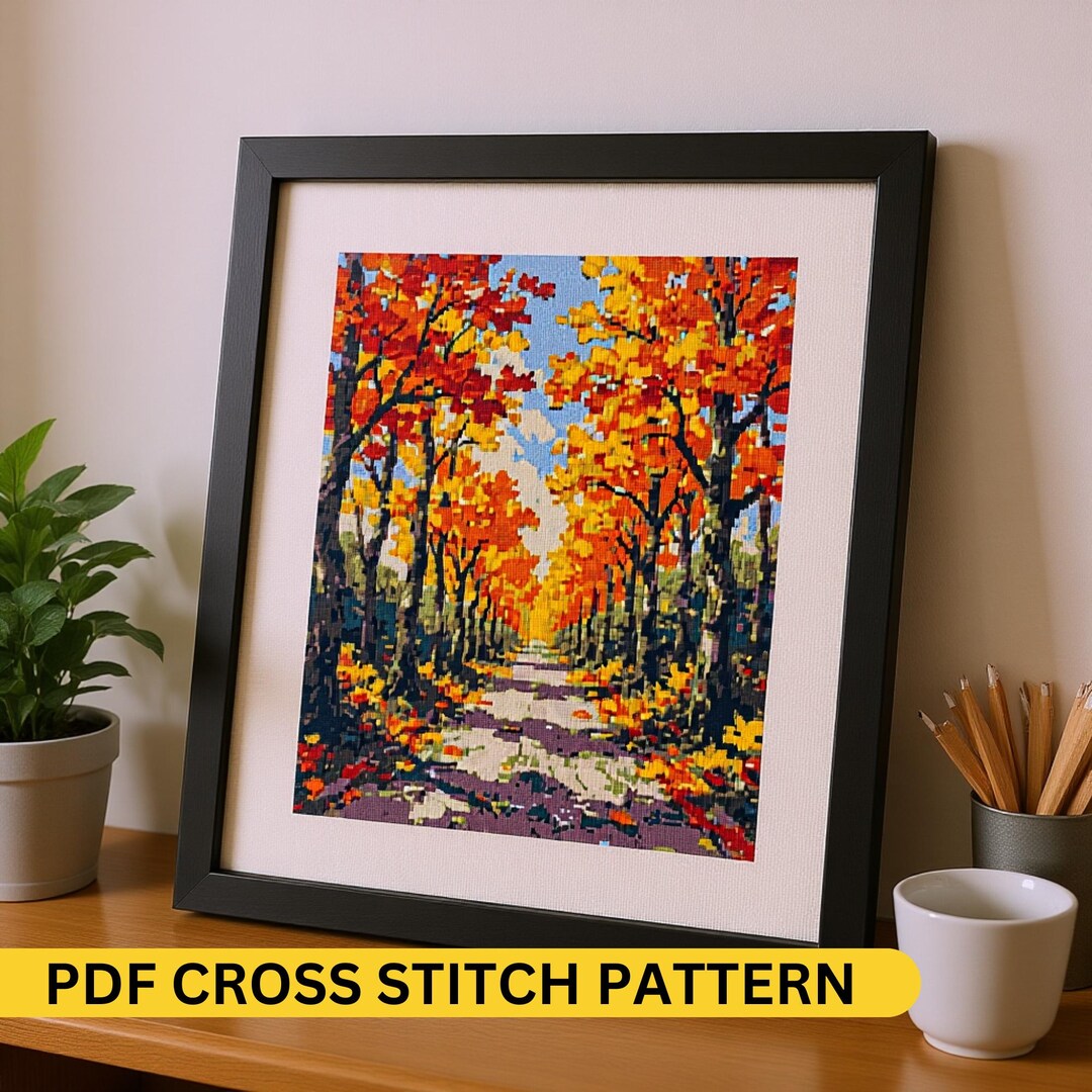 Autumn Landscape Cross Stitch Pattern PDF | Fall Forest Digital ...