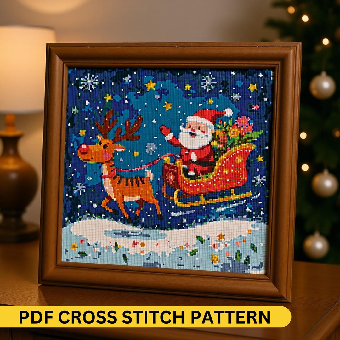 Santa & Reindeer Cross Stitch Pattern PDF - Christmas DIY Embroidery ...