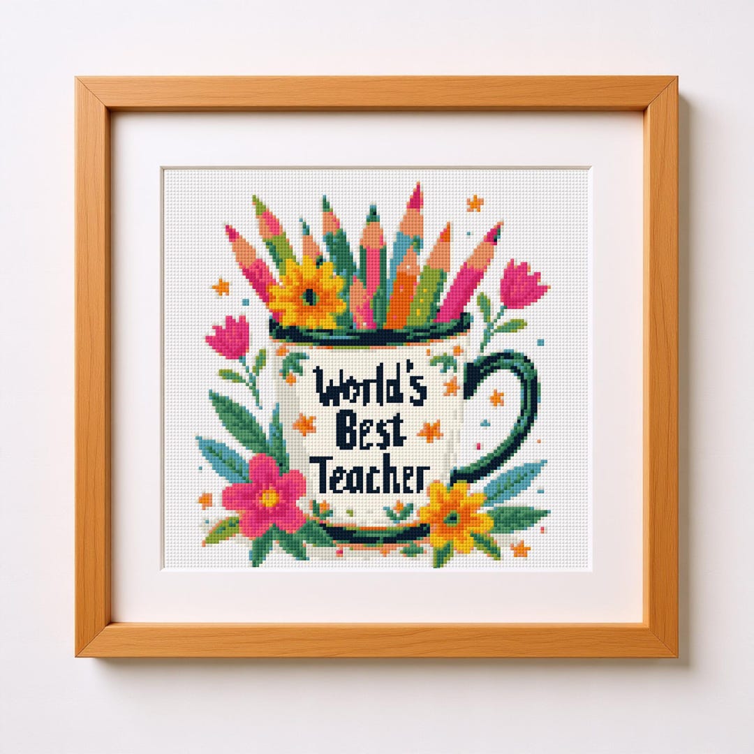 World Best Teacher Cross Stitch Pattern PDF | Teacher Appreciation ...