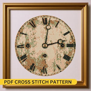 Vintage Uhr Kreuzstich Muster PDF - Instant Download, DIY Handarbeit, Retro Wohndekor, Bastelprojekt, einzigartige Wandkunst