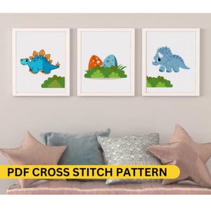 Dinosaurier Kreuzstich PDF Bundle - Stegosaurus, Triceratops, Dino Eier für Kinderzimmer Dekor, DIY Stickprojekt, ideales Geschenk zur Babyparty
