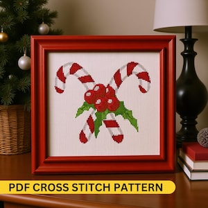 Christmas Candy Cane Cross Stitch Pattern PDF | Modern Ornament Design | DIY Holiday Decor | Counted Stitch | Instant Download