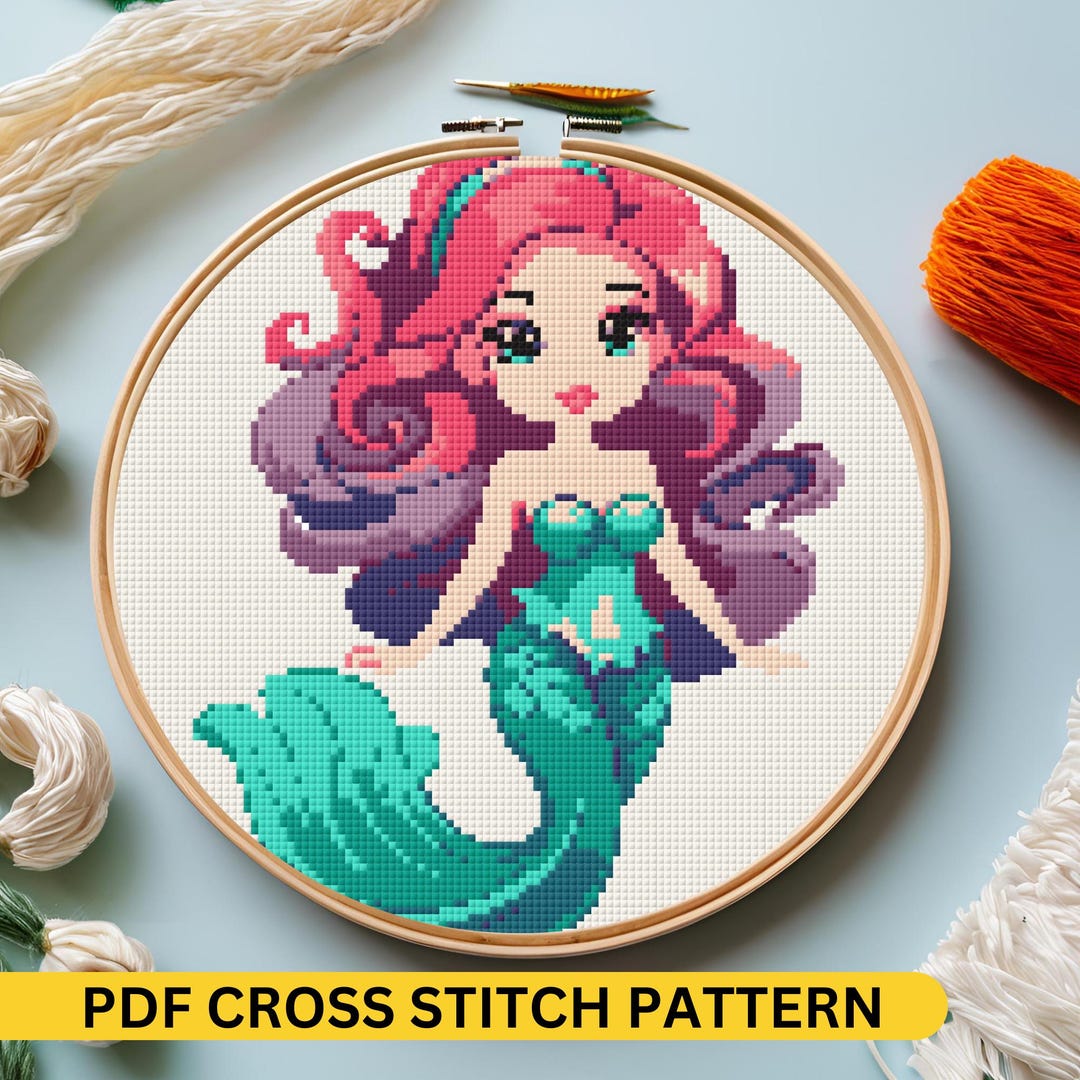 Cute Mermaid Cross Stitch Pattern | PDF Instant Download | Fantasy ...