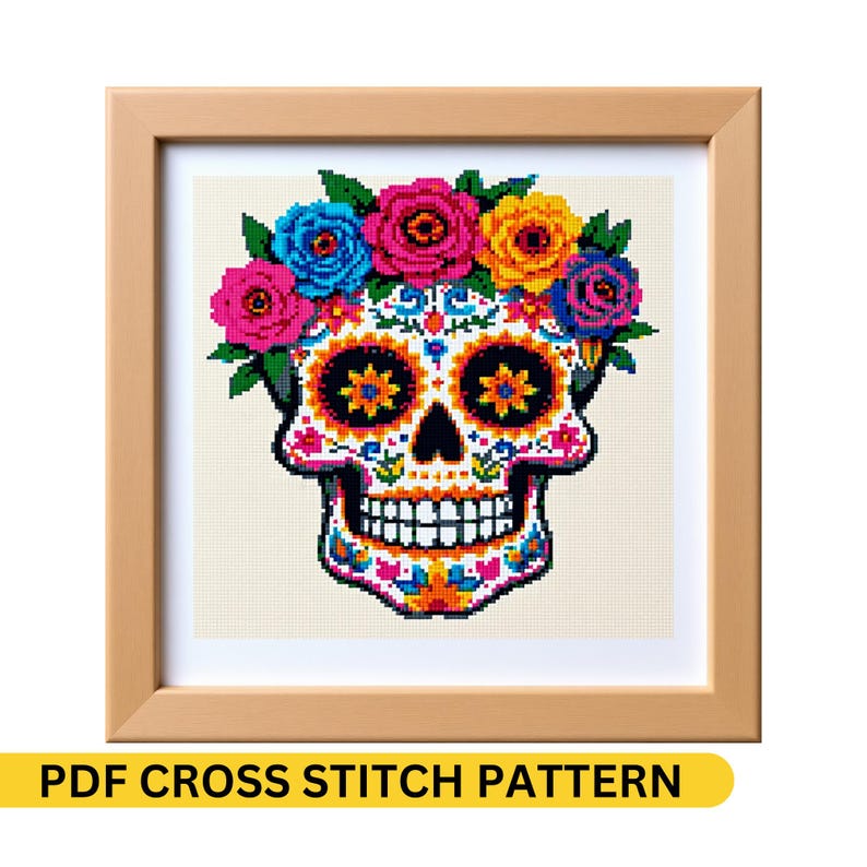 Cross Stitch Pattern PDF Calavera Dia De Los Muertos , Skull Cross ...