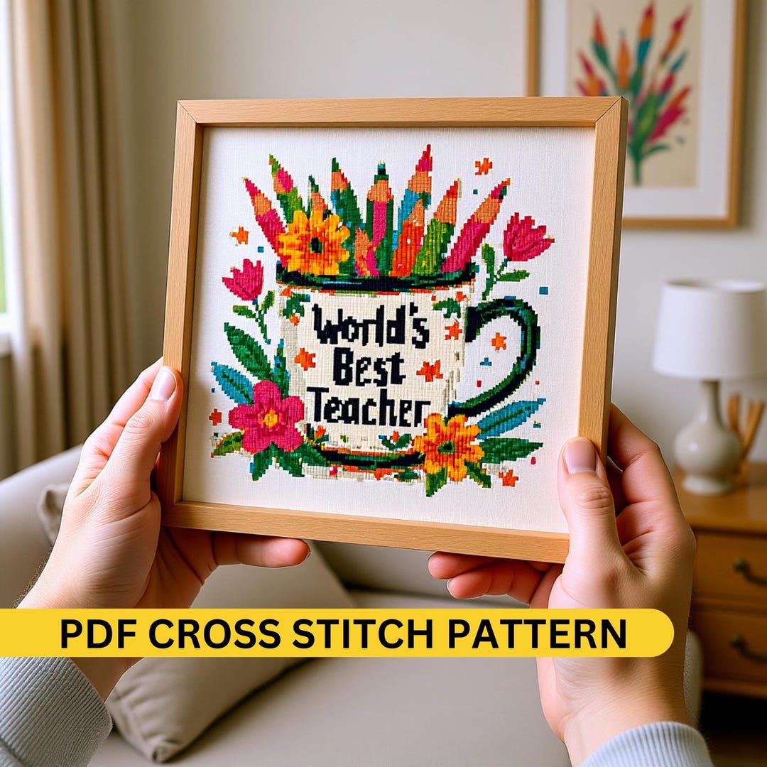 World Best Teacher Cross Stitch Pattern PDF | Teacher Appreciation ...