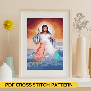 Kruissteekpatroon Jezus Christus | Digitaal modern wanddecor | Borduurborduursteekkaart handborduurwerk | Religieuze kunst voor thuis