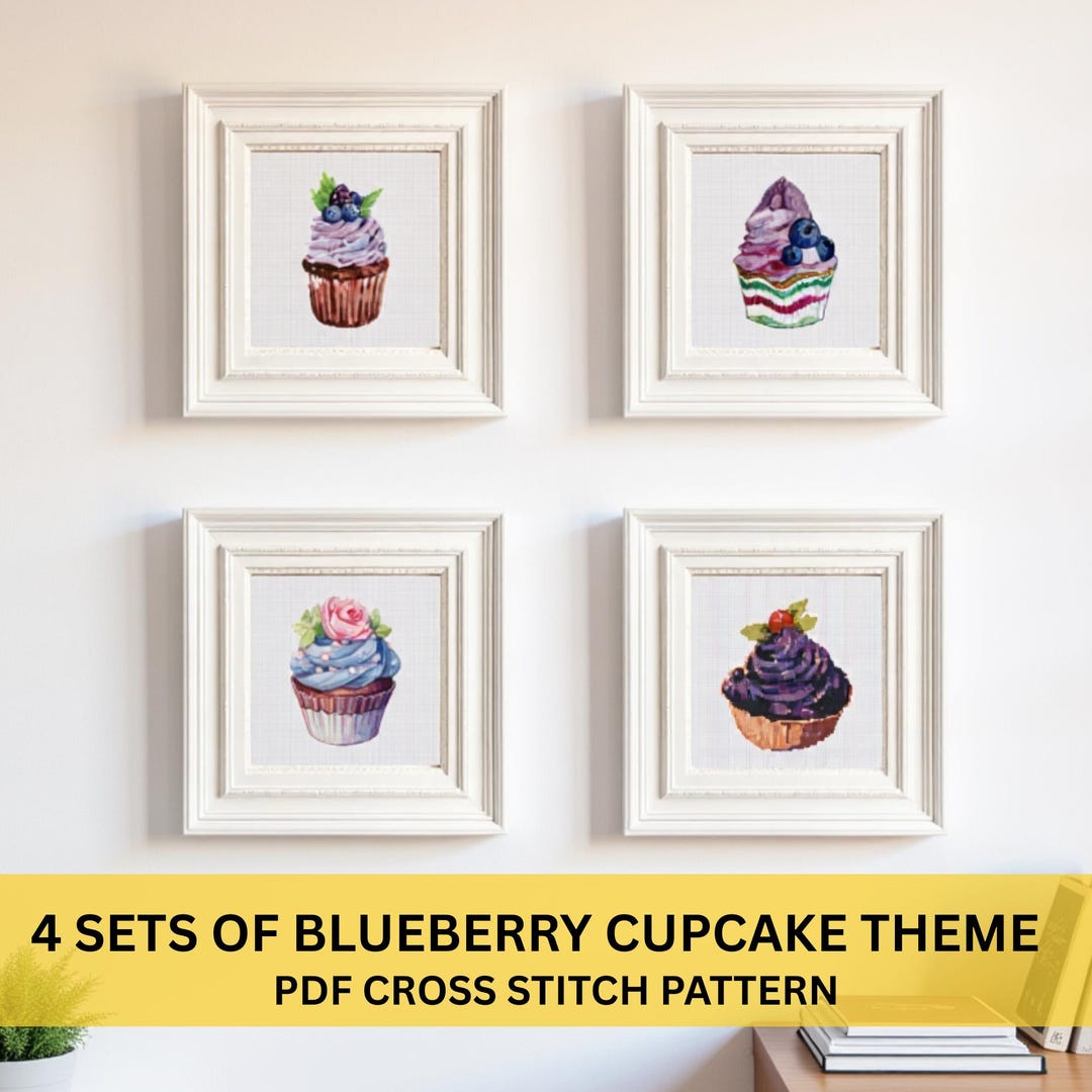 Blueberry Cupcake Cross Stitch Pattern Set of 4 | PDF Digital Download ...