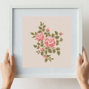 Pink Roses Cross Stitch Pattern Vintage Floral Embroidery Design PDF ...