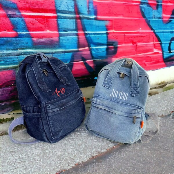 Backpack | Personalised Backpack | Denim Rucksack | Custom Name Rucksack | Laptop Bag | Shoulder Bag | Kids school Bag | Retro Backpack |