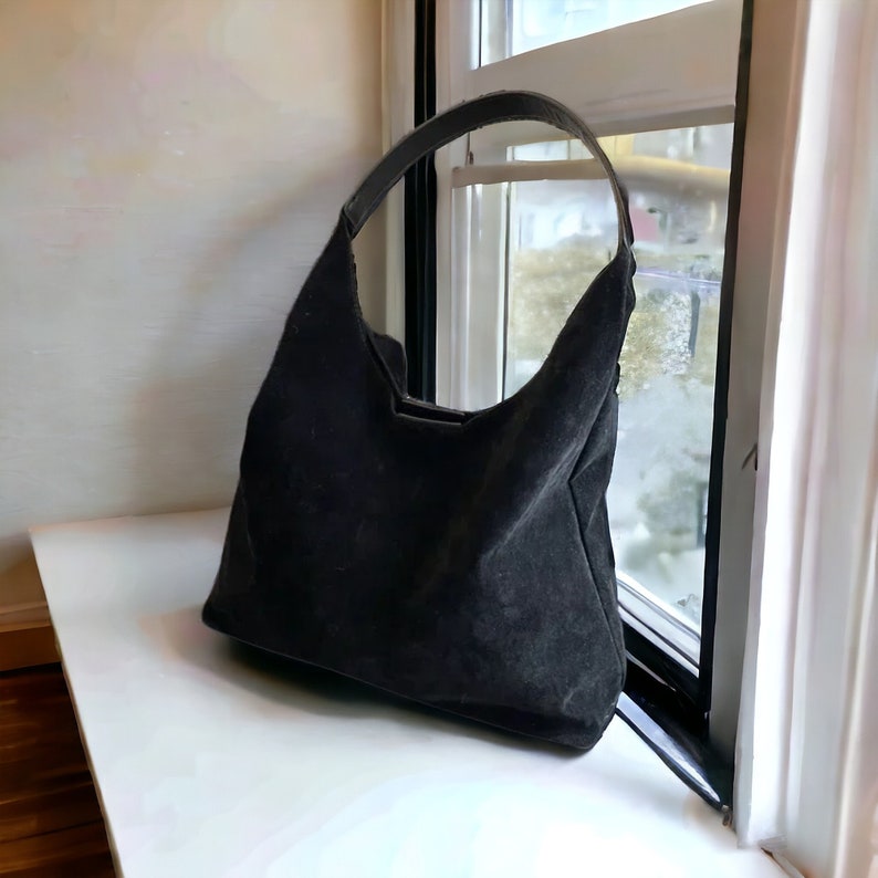 porté épaule en daim pour femme à bandoulière avec poignées fourre-tout en daim sac à main de style vintage Sac de voyage pour ordinateur portable pour femme Sac en cuir Black