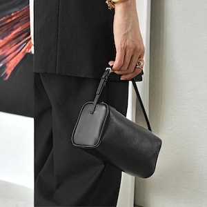 The Row Black Leather Pencil Bag Minimalist Bag With Handles Margaux 90s Bag Cowhide Bag Margaux Row Leather Shoulder Bag image 1