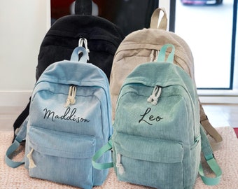 Premium Personalised Embroidered Kids Backpack | Corduroy Backpack | Kids Backpack | Custom Name Travel Backpack | Embroidered Backpack